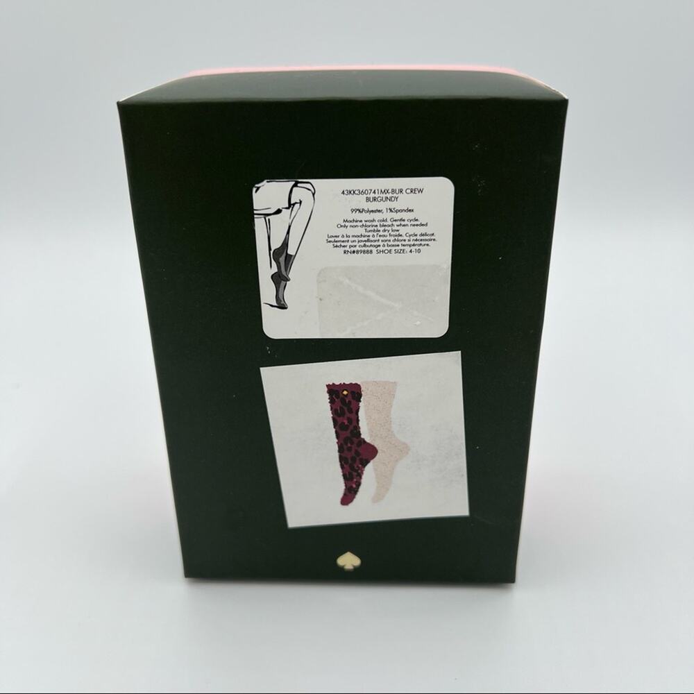 Kate Spade Pink Purple Animal Print Crew Cozy Socks Gift Box Women’s One Size - Picture 3 of 4